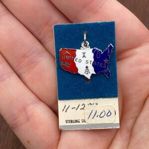 Vintage Griffith 925 Sterling Silver "United State" Map Pendant Bracelet Charm